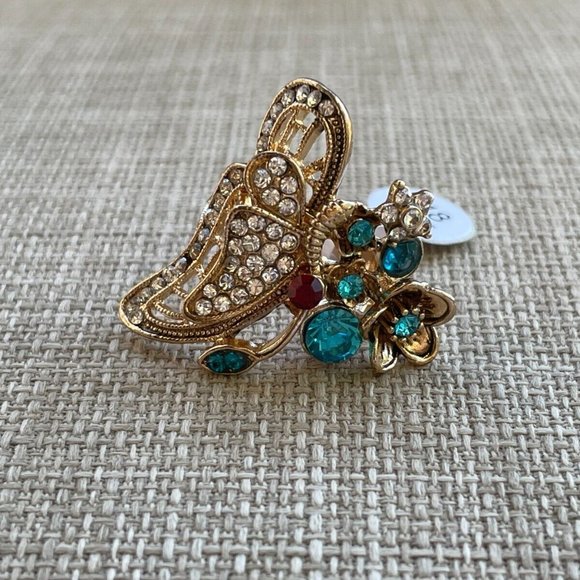 Fashion Women Ring Gold Tone Jewelry Multi Color Crystal Accent Butterfly Size 8 - Picture 4 of 13